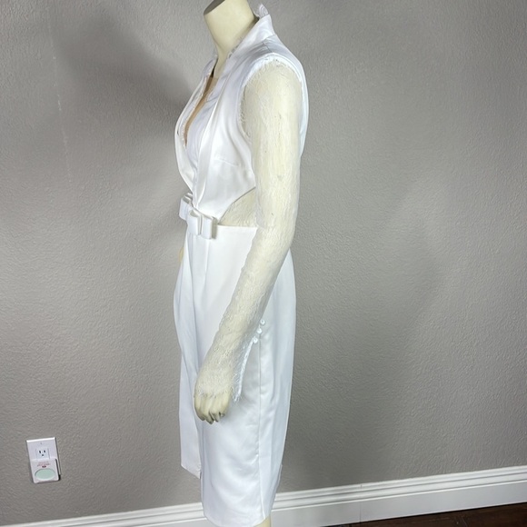 Donnee Par Dieu White Ivory Bridal Dress Lace Long Sleeve Deep V Neck Sz S - Picture 2 of 13